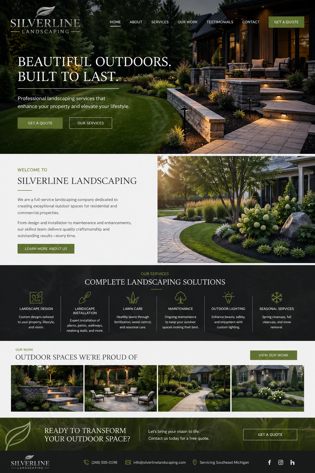 Silverline Landscaping website mockup